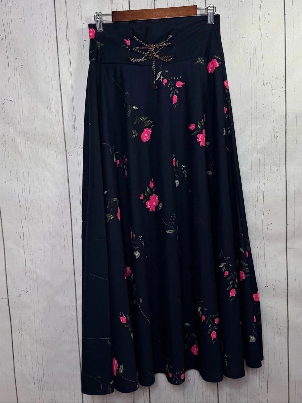 Taha Navy Floral Maxi Skirt Butterfly Chain Detail Size 2 Boho Cottagecore Fairy